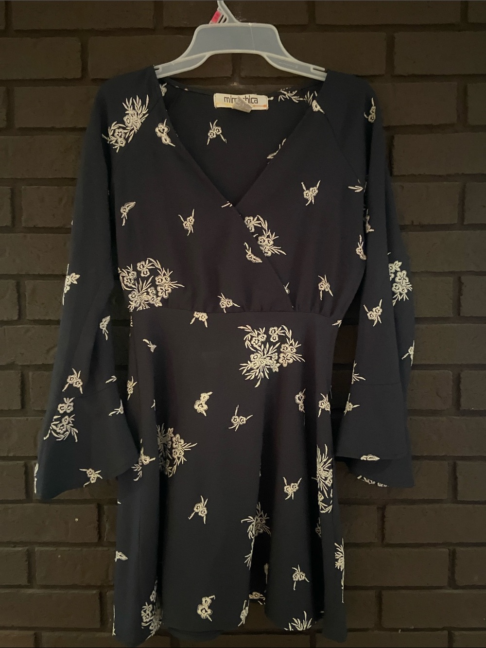 Mimi Chica Navy and White Floral Long Sleeve Wrap Dress